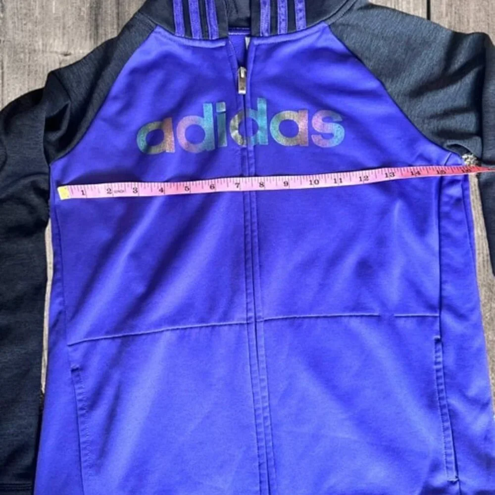 Adidas Girls Rainbow Metallic Zip Up Hoodie Purple and Black‎ Size XL 14/16